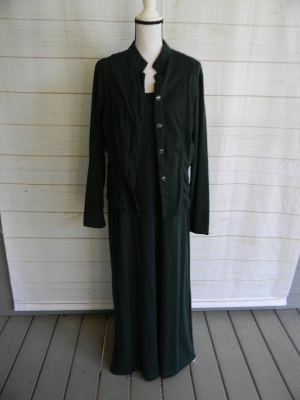 Coldwater Creek COTTON BLEND 2 PC Maxi Dress & Jacket Set DARK GREEN OFFICE SZ L
